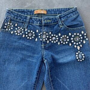 Y2K bling belt low waist flare jeans